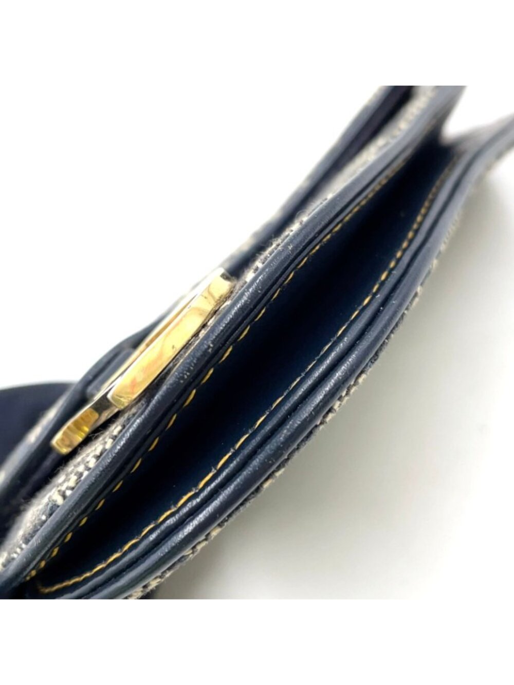 Dior Trotter Saddle Pouch Leather Canvas Navy Coin Case Gold - Picture 11 of 15